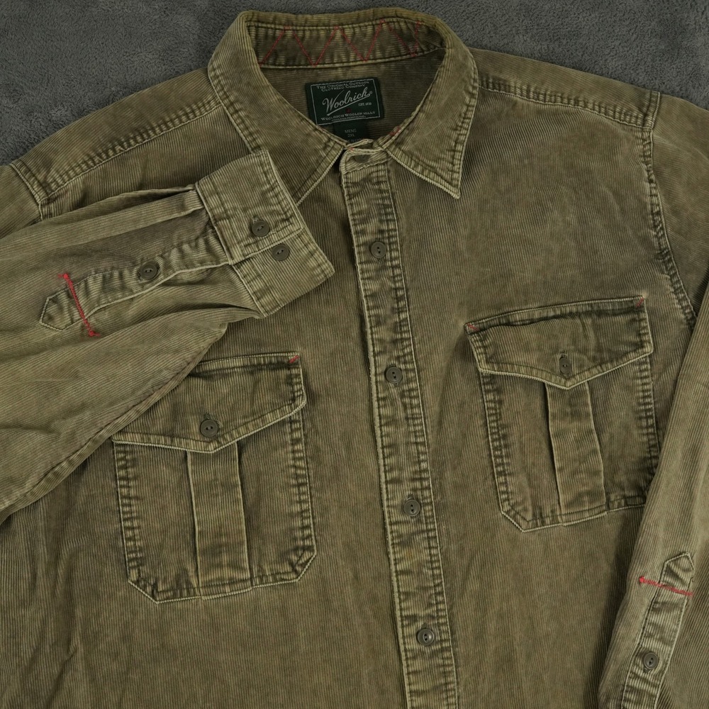 Woolrich Corduroy Shacket Mens 2XL Brown Long Sleeve Button Up Shirt Jacket